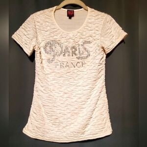 Paris France White Rhinestone Shirt Size Medium